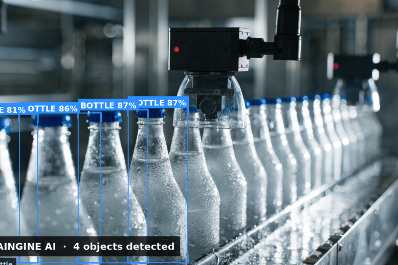 CPG bottling line with quality-control sensors