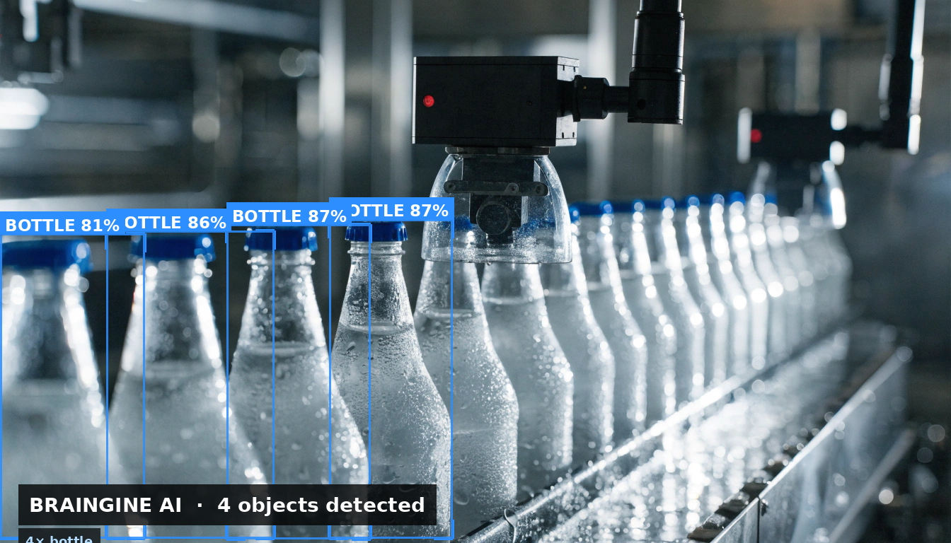 CPG bottling line with quality-control sensors
