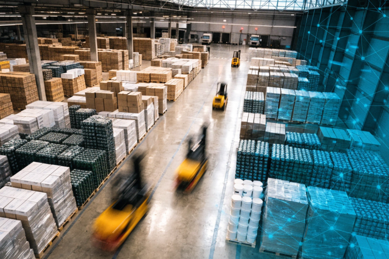 CPG distribution center with supply chain network overlay
