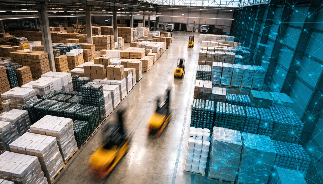 CPG distribution center with supply chain network overlay