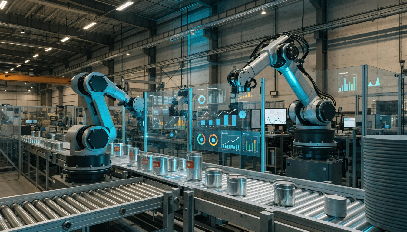 Manufacturing line with AI analytics overlay