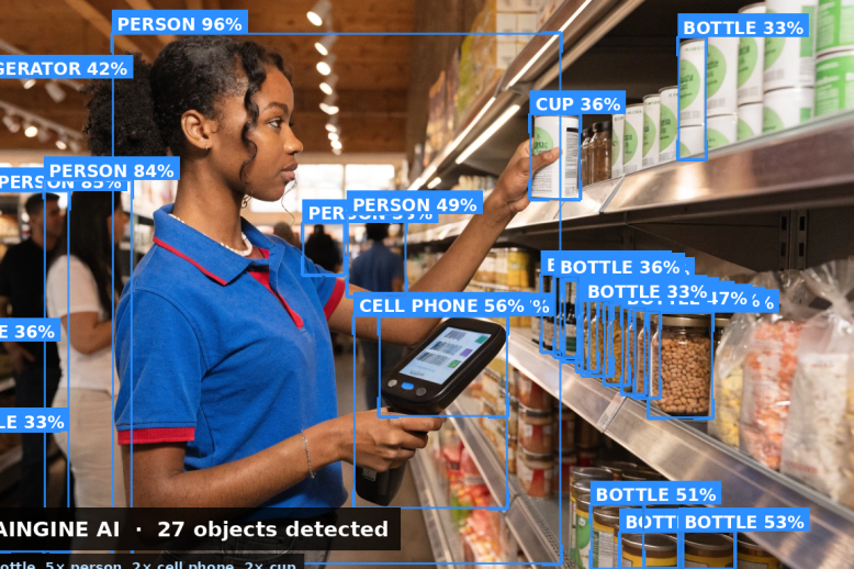 Retail associate restocking shelves with inventory device