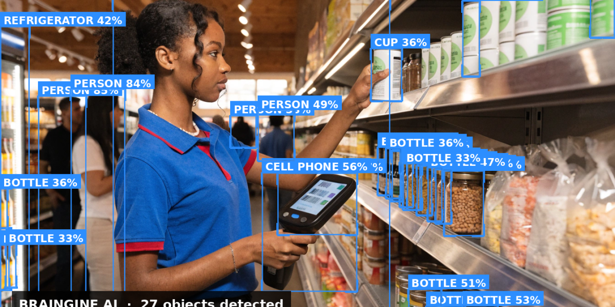 Retail associate restocking shelves with inventory device