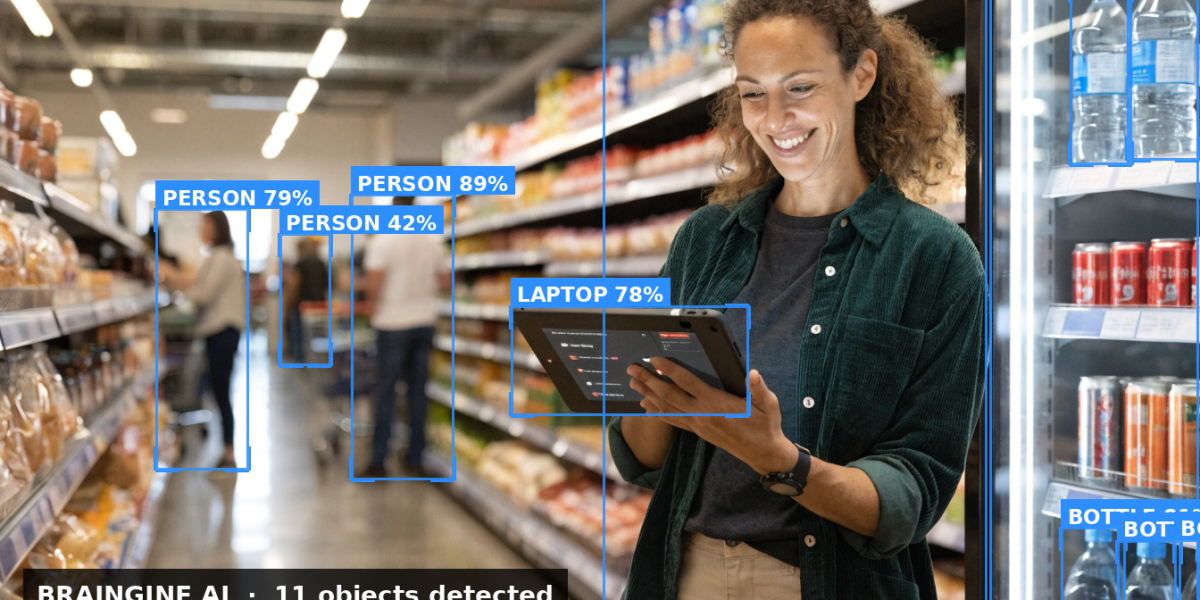 Retail store manager with tablet showing analytics